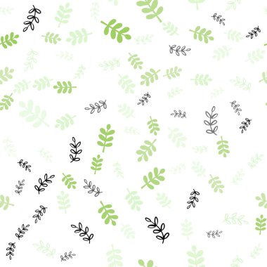 Açık yeşil, sarı vektör yaprak, sorunsuz doodle desenle dalları. Renkli resimde doodle tarzı yapraklar, dallar ile. Kartvizit, Web siteleri için şablon.