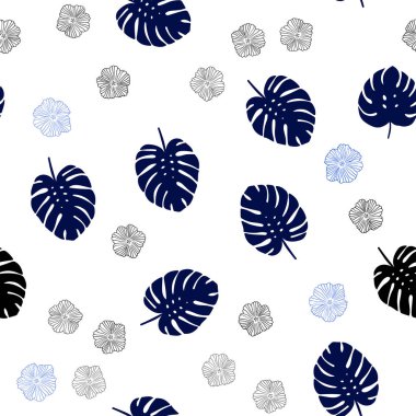 Koyu mavi vektör sorunsuz arka plan çiçeklerle bırakır. Soyut illüstrasyon yaprakları, çiçekleri karalamalar tarzı ile. Desen tasarım kumaş, duvar kağıtları.