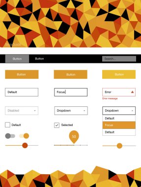 Işık turuncu vektör tasarım UI kiti ile Mozaik. Web kullanıcı arabirimi kiti ile onun üstbilgisindeki soyut degrade üçgenler. Bu örnek için sitesidir.