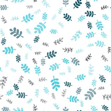 Koyu pembe, mavi yapraklar, dallar ile sorunsuz doodle doku vektör. Yaprakları ve beyaz arka plan üzerinde gradyan ile şubeleri. Desen tasarım kumaş, duvar kağıtları.