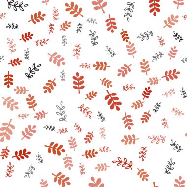 Işık kırmızı vektör yapraklar, dallar sorunsuz doodle şablonu. Yaprakları ve dalları ile yeni renkli resimde. Desen tasarım kumaş, duvar kağıtları.