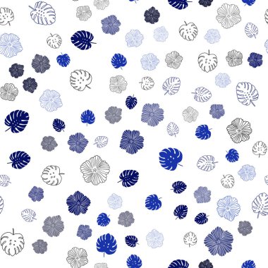 Koyu mavi sorunsuz doğal zemin yaprakları, çiçekleri ile vektör. Renkli resimde doodle tarzı yaprakları, çiçekleri ile. Tasarım için duvar kağıdı, kumaş üreticileri.