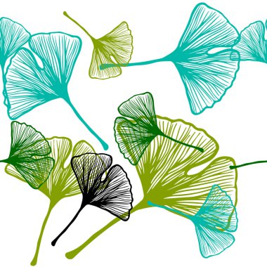 Açık mavi, yeşil yaprakları ile vektör sorunsuz doodle desen. Doodle yaprakları gradyan ile Origami tarzında Illustration. Kartvizit, Web siteleri için şablon.