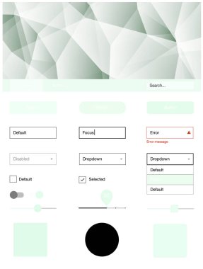 Işık yeşil vektör stil rehberi üçgenler ile. UI Ux kiti başlığını poligonal renkli arka plan ile. Web siteleri için basit renkli tasarım.