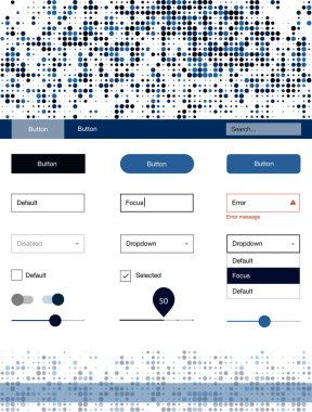 Koyu mavi vektör UI kiti noktalı. Web kullanıcı arabirimi kiti başlığını soyut degrade daireler ile. Sen-ebilmek kullanma için açılış sayfaları bu şablonu.