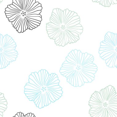 Açık mavi, yeşil çiçekler vektör sorunsuz zarif şablonuyla. Beyaz arka plan üzerinde doğal tarzı çiçeklenir. Kartvizit, Web siteleri için şablon.