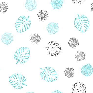 Hafif mavi vektör çiçekli, yaprakları sorunsuz arka plan. Soyut illüstrasyon yaprakları, çiçekleri karalamalar tarzı ile. Tasarım için duvar kağıdı, kumaş üreticileri.