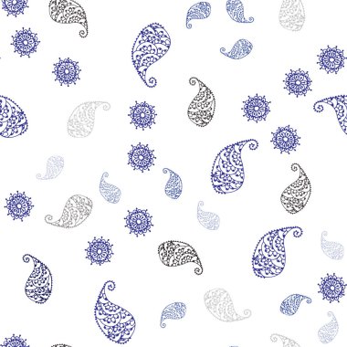 Koyu pembe, mavi yapraklar ve çiçekler ile sorunsuz doodle arka plan vektör. Soyut illüstrasyon yaprakları, çiçekleri karalamalar tarzı ile. Desen için modaya uygun kumaş, duvar kağıtları.