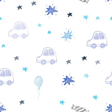 Koyu mavi vektör Noel tarzı seamless modeli. Soyut illüstrasyon bir oyuncak araba, balon, şeker, yıldız, top ile. Şablon için yeni yıl Kartpostalları.