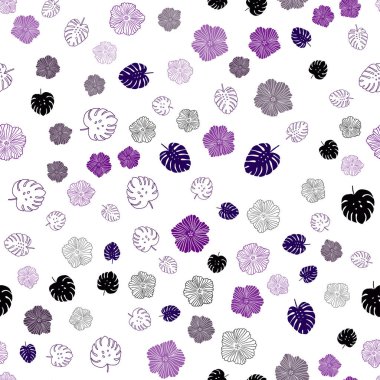 Koyu pembe, mavi yapraklar, çiçekler ile sorunsuz doodle arka plan vektör. Yaprakları doodle tarzı ile renkli soyut resimde. Kartvizit, Web siteleri için şablon.