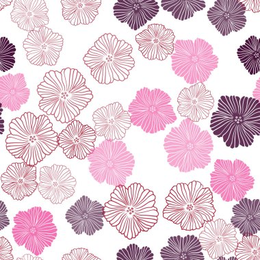 Koyu mor, pembe çiçekli sorunsuz doodle düzen vektör. Çiçekli renkli illüstrasyon parlayan. Tekstil, kumaş, duvar kağıtları için tasarım.