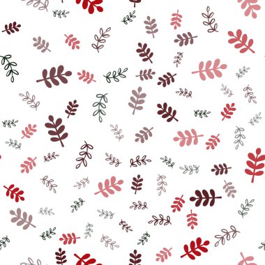 Koyu yeşil, kırmızı yapraklar, dallar ile sorunsuz zarif desen vektör. Parlayan illüstrasyon yaprakları ve dalları ile renkli. Desen için modaya uygun kumaş, duvar kağıtları.