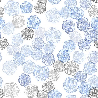 Koyu mavi çiçekler ile sorunsuz arka plan vektör. Beyaz arka plan üzerinde kabataslak doodle çiçekler. Doku pencere Panjur, perdeler için.