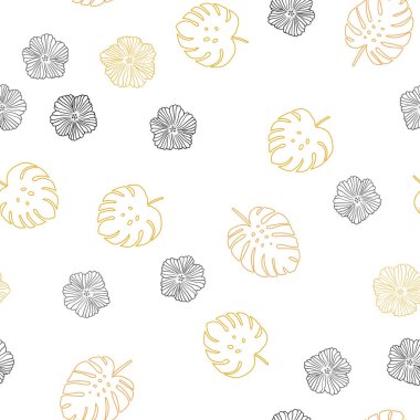 Çiçekler, yapraklar ile ışık turuncu vektör sorunsuz doodle arka plan. Yaprakları, çiçekleri beyaz arka plan üzerinde doğal tarzı. Desen tasarım kumaş, duvar kağıtları.