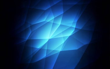 Çizgileri ve üçgenleri olan koyu mavi vektör arkaplanı. Soyut arkaplanda renkli eğimli üçgenler. Duvar kağıtları için şablon.
