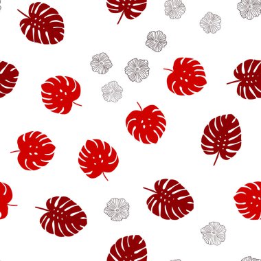 Koyu kırmızı vektör sorunsuz doodle zemin çiçekler, yapraklar ile. Yaprakları, çiçekleri beyaz arka plan üzerinde doğal tarzı. Desen tasarım kumaş, duvar kağıtları.