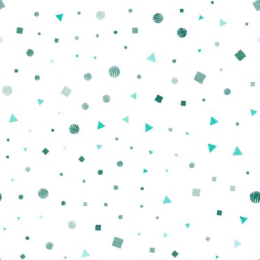 Işık yeşil vektör kristalleri, daireler, kareler ile sorunsuz şablonu. Glitter soyut illüstrasyon Küre, kareler, satırları ile. Tekstil, kumaş, duvar kağıtları için tasarım.