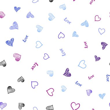 Açık mavi, kırmızı vektör sorunsuz zemin ile ifade Love You, kupa. Aşk, kalpleri soyut tarzda Illustration kelimelerle. Desen tasarım kumaş, duvar kağıtları.