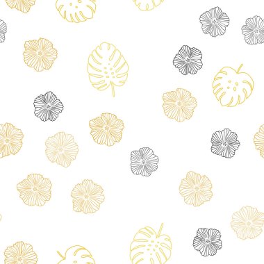 Çiçekler, yapraklar ile koyu sarı vektör sorunsuz doodle düzeni. Yaprak ve çiçek ile zarif bir parlak örnek. Desen tasarım kumaş, duvar kağıtları.