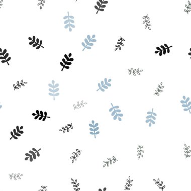 Açık mavi, yeşil yaprakları ile vektör sorunsuz zarif desen. Doodle tarzı yaprakları ile yeni renkli resimde. Desen için modaya uygun kumaş, duvar kağıtları.