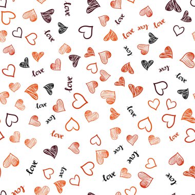 Koyu turuncu vektör metin Love You, kalpleri ile sorunsuz şablonu. Metin Love You, kalpleri ile doodle tarzında dizayn. Doku pencere Panjur, perdeler için.