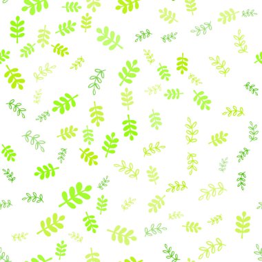 Açık yeşil, sarı vektör yaprak, sorunsuz doodle desenle dalları. Yaprakları ve dalları ile modern soyut resim. Desen için modaya uygun kumaş, duvar kağıtları.
