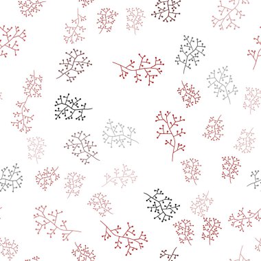 Koyu kırmızı vektör dalları ile sorunsuz zarif şablonu. Renkli resimde doodle tarzı yapraklar, dallar ile. Tekstil, kumaş, duvar kağıtları için tasarım.