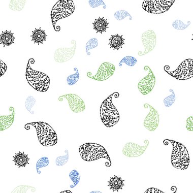 Açık yeşil, sarı vektör yaprak ve çiçek ile seamless doğal modeli. Yaprakları doodle tarzı ile renkli soyut resimde. Desen tasarım kumaş, duvar kağıtları.