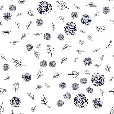 Koyu mavi, kırmızı yaprakları, çiçekleri ile sorunsuz doodle doku vektör. Glitter soyut resimde yaprak ve çiçek ile. Desen tasarım kumaş, duvar kağıtları.