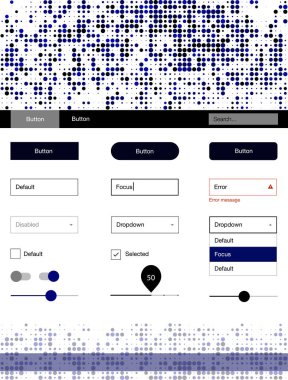 Koyu mavi vektör küreler web UI kiti. Başlığını renkli gradyan daireler modern Stil Kılavuzu. Bu örnek için sitesidir.