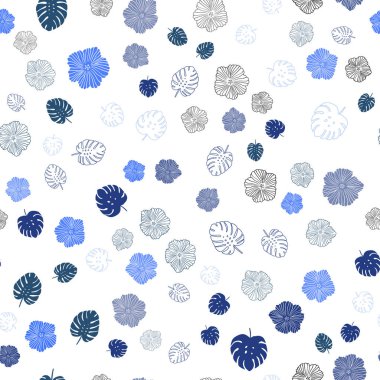 Açık mavi, yeşil yaprakları, çiçekleri ile vektör Dikişsiz soyut desen. Yaprak ve çiçek ile modern soyut resim. Desen tasarım kumaş, duvar kağıtları.