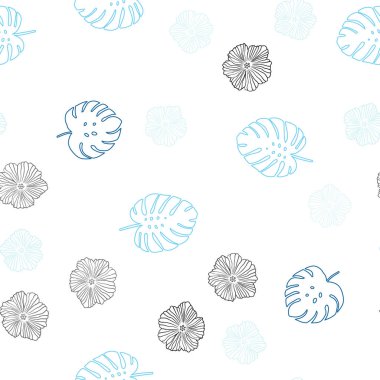 Hafif mavi vektör sorunsuz zemin çiçekli, yaprakları. Yaprak ve çiçek ile modern soyut resim. Kartvizit, Web siteleri için şablon.