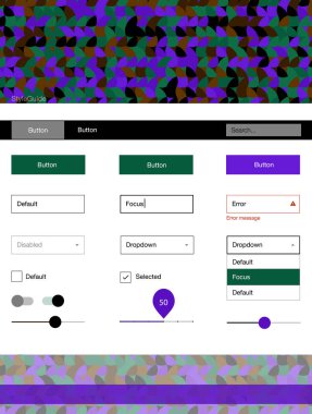 Karanlık Multicolor noktalar ile malzeme tasarım kiti vektör. Başlığını renkli gradyan daireler modern Stil Kılavuzu. Bu örnek açılış sayfanız için mu.