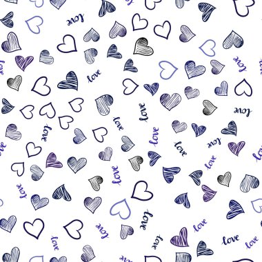 Koyu pembe, mavi alıntı Love You, kalpleri ile sorunsuz kapak vektör. Aşk, kalpleri soyut tarzda Illustration kelimelerle. Doku pencere Panjur, perdeler için.