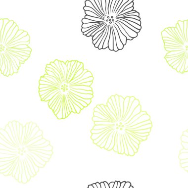 Açık yeşil, sarı vektör sorunsuz doodle şablon çiçekli. Beyaz arka plan üzerinde doğal tarzı çiçeklenir. Tasarım için duvar kağıdı, kumaş üreticileri.