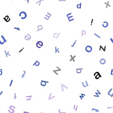 Koyu pembe, mavi izole harflerle sorunsuz şablon vektör. Bulanık tasarım alfabe belirtileri ile basit tarzı. Tekstil, kumaş, duvar kağıtları için tasarım.