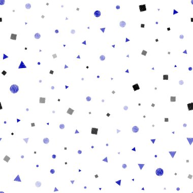 Açık mavi, kırmızı vektör daireler ile poligonal tarzı ile seamless modeli. Daire, üçgen, küpleri ile soyut degrade illüstrasyon. Desen tasarım kumaş, duvar kağıtları.