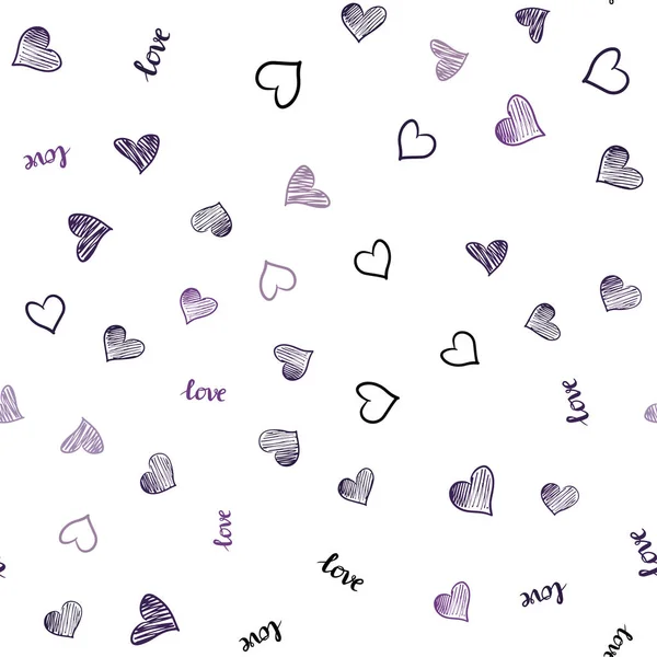Light Purple Vector Seamless Texture Words Love You Hearts Colorful — Stock Vector