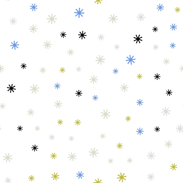 浅蓝色 黄色矢量无缝布局与明亮的雪花 五颜六色的雪花与抽象的背景上的渐变 壁纸的设计模式 — 图库矢量图片