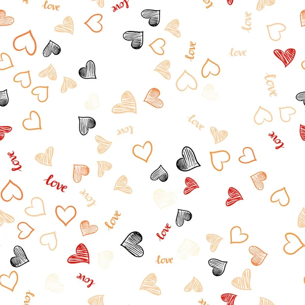 Light Orange Vector Seamless Template Text Love You Hearts Romantic — Stock Vector