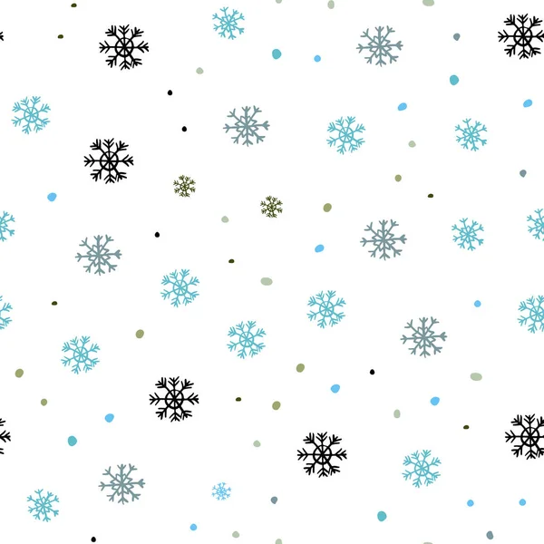 Hellblaues Grünes Vektormuster Mit Weihnachtlichen Schneeflocken Leuchtend Bunte Illustration Mit — Stockvektor