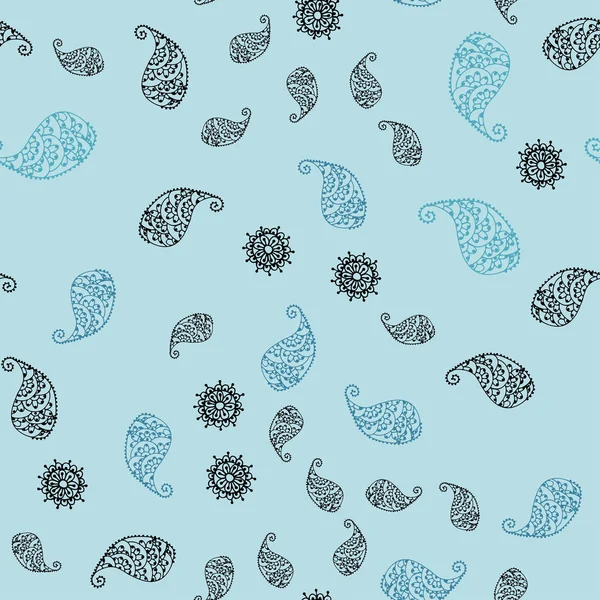 Vecteur Bleu Clair Agencement Sans Couture Doodle Avec Feuilles Fleurs — Image vectorielle