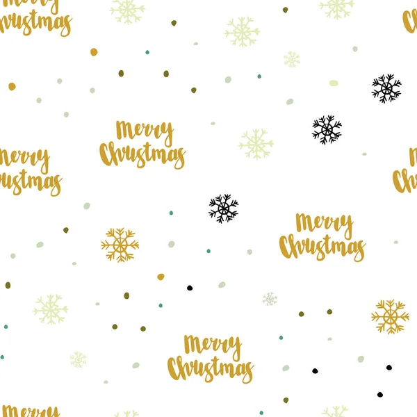 Verde Claro Textura Sin Costuras Vector Amarillo Con Copos Nieve — Vector de stock