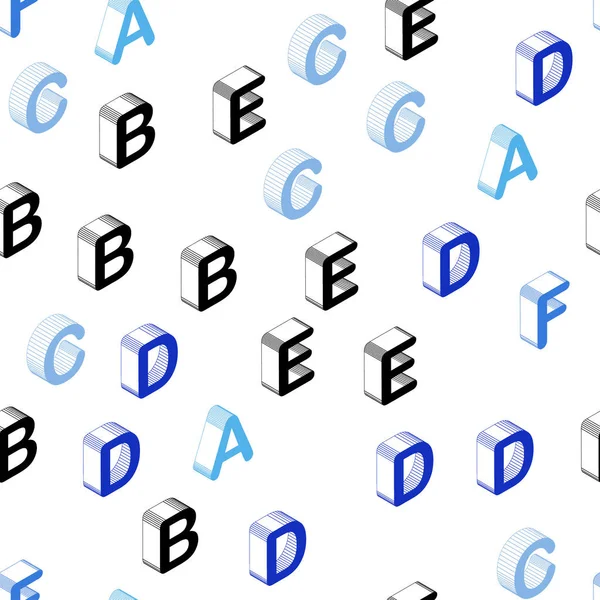 浅蓝色矢量无缝背景与3D 英语符号 抽象例证与五颜六色的3D 拉丁字母 网站模板 — 图库矢量图片