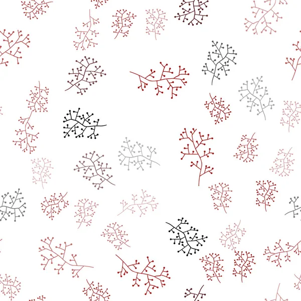 Koyu kırmızı vektör dalları ile sorunsuz zarif şablonu. Renkli resimde doodle tarzı yapraklar, dallar ile. Tekstil, kumaş, duvar kağıtları için tasarım.