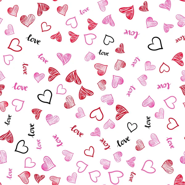 Hafif pembe, kırmızı vektör sorunsuz arka plan ile sözler, kupa. Metin Love You, kalpleri ile doodle tarzında dizayn. Tekstil, kumaş, duvar kağıtları için tasarım.