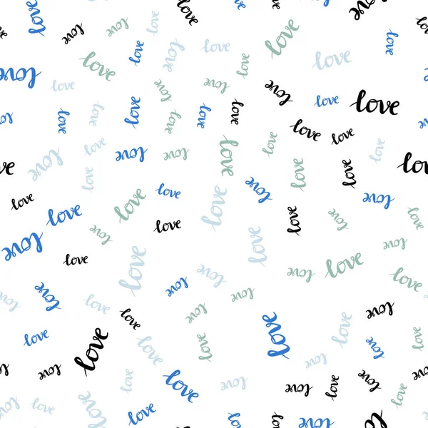 Azul Claro Vector Verde Textura Sin Costuras Con Palabras Love — Archivo Imágenes Vectoriales