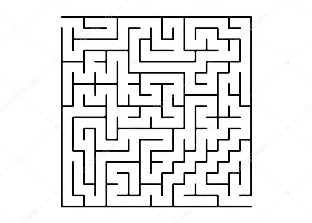 White vector template with a black  maze, puzzle. Maze design in a simple style on a white background. Pattern for leisure tasks, games.
