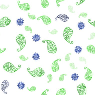 Işık yeşil vektör sorunsuz doodle zemin yaprak ve çiçek ile. Parlayan resimde yaprak ve çiçek ile renkli. Tekstil, kumaş, duvar kağıtları için tasarım.