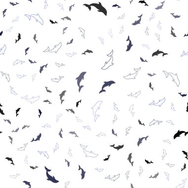 Koyu mavi yunuslar ile sorunsuz şablon vektör. Renkli gradyan deniz yunuslar parlayan Illustration. Desen hayvanların Web siteleri için.